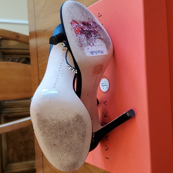 Black Satin Rhinestone Heeled Sandals - Picture 6 of 9